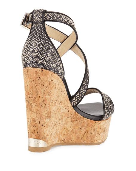 Jimmy Choo Portia Woven Wedge Sandal Blackmarble