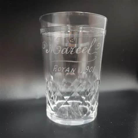 Ancien Verre Gobelet Souvenir Royan Taille Grave Marcel Baccarat