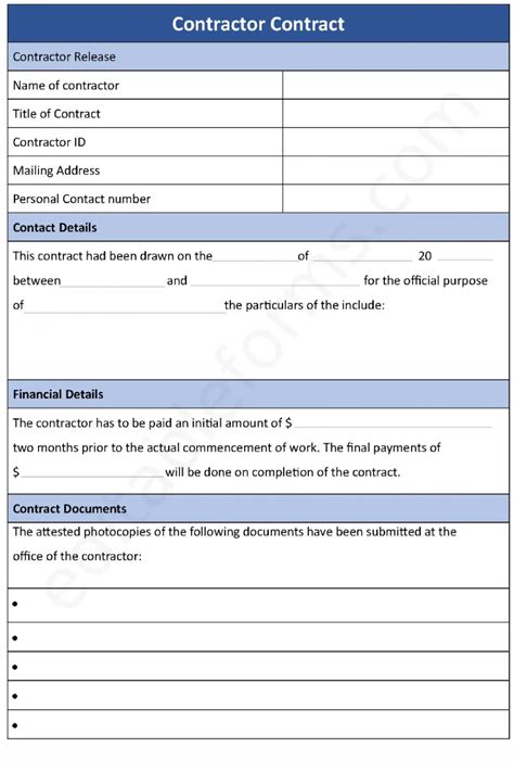 contractor contract fillable  template