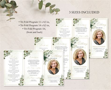 Editable Funeral Program Printable Obituary Template Etsy Canada