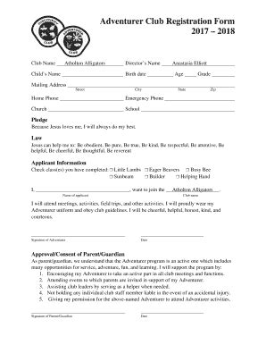 Fillable Online Adventurer Club Registration Form Atholton