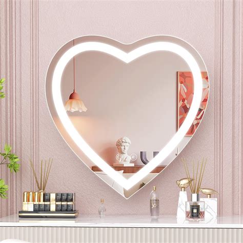 BesMirror Heart Shaped Vanity Mirror with Lights 24"x24", Front Lit