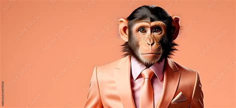 Stylish Monkey Wearing Suit And Tie With 2024 Color Banner Format