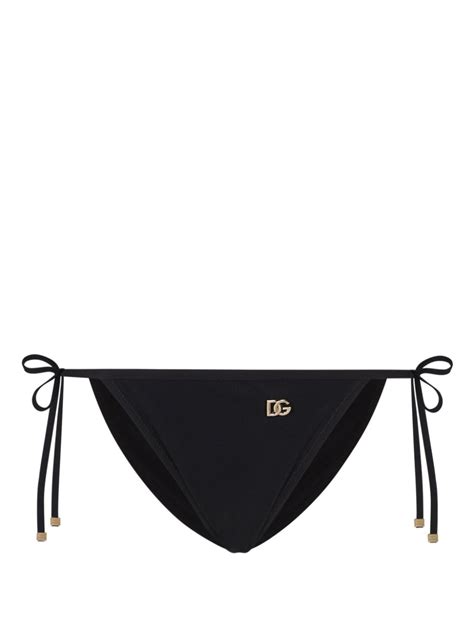 Dolce Gabbana Logo Plaque Side Tie Bikini Bottom Black FARFETCH UK