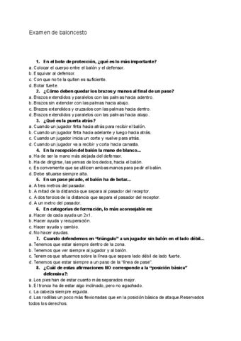 Examen De Baloncesto Pdf