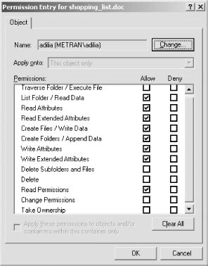 Figure 8-9. Permission Entry dialog for a file served by Samba