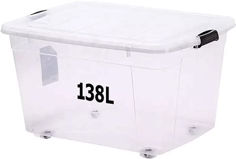 Premify Storage Box 138 L With Lockable Lid And Wheels Clear Plastic