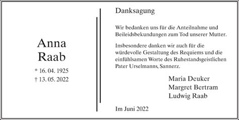 Traueranzeigen Von Anna Raab Trauer36 De