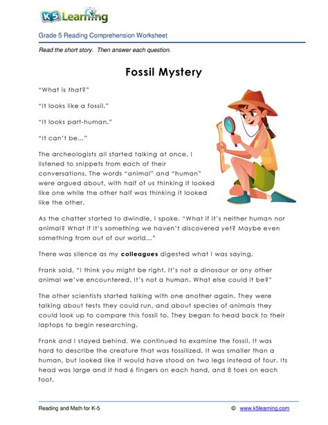 5th Grade 5 Reading Fossil Mystery Read The Short Story Then Answer