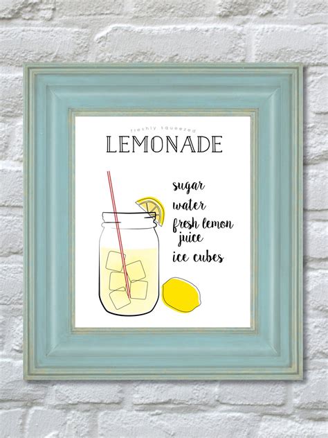 Printable Freshly Squeezed Lemonade Recipe Sign Instant Etsy