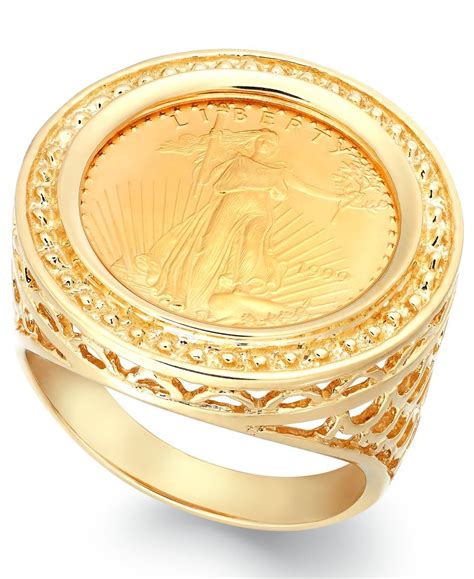 Genuine Us Eagle Coin Ring In 22k And 14k Gold Gold Coin Ring Black