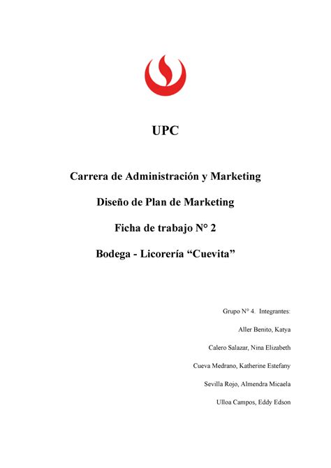 Ficha Bodega Cuevita Ta Avance Upc Carrera De Administraci N Y