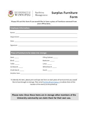 Fillable Online Surplus Furniture Form Fax Email Print Pdffiller