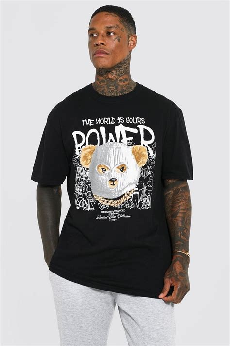 Men S Oversized Bear Graphic T Shirt Boohoo Uk