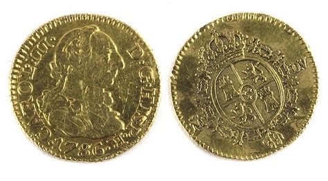 12 Spanish Escudo Gold Coin Charles Iii Period 1786