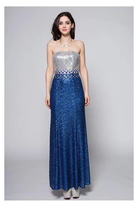 Strapless Sequin Blue Long Party Dress Ck Sheprom