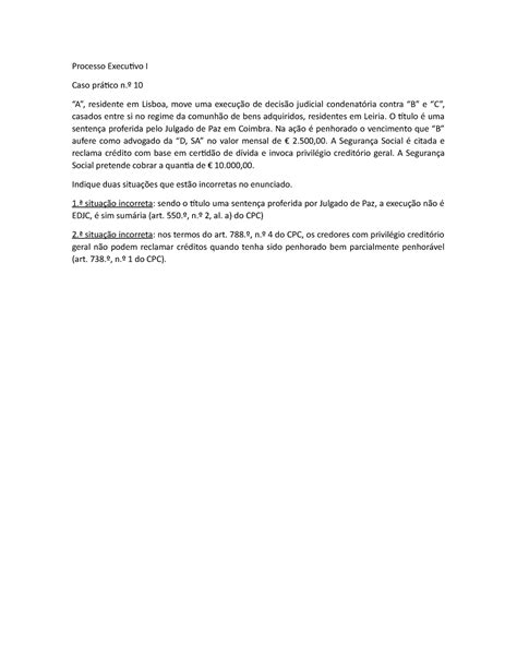 Caso Pr Tico N Resolu O Processo Executivo I Caso Pr Tico N