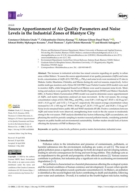 Pdf Source Apportionment Of Air Quality Parameters And Noise Levels