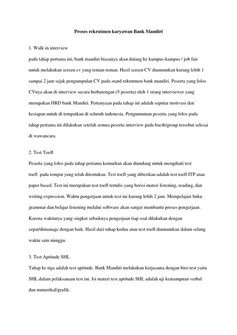 SOLUTION: Proses rekrutmen karyawan bank mandiri - Studypool