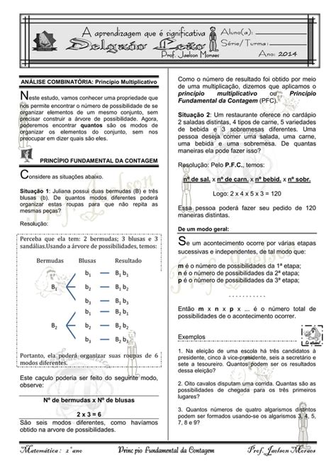 An Lise Combinat Ria Princ Pio Fundamental Da Contagem Pdf