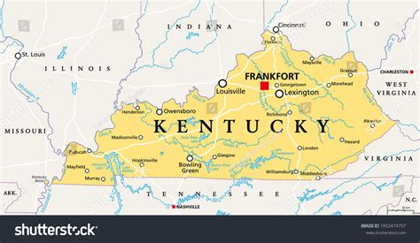 kentucky ky political map capital frankfort stock vector royalty
