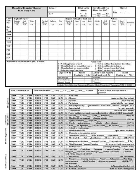 Dbt Diary Card Printable