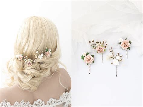 Braut Haarschmuck Haarnadel mit Blumen in rosé nude und weiß Hochzeit