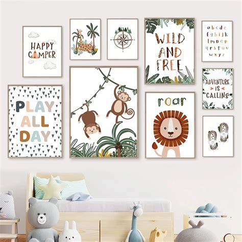 Dschungel Tiere Affe Lion Giraffe Cartoon Wand Poster Alphabet