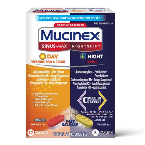 Mucinex Sinus-Max Maximum Strength Pressure, Pain & Cough & Nightshift ...