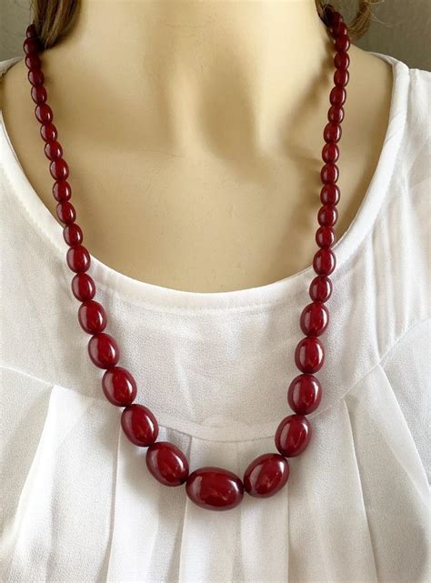 Antique Cherry Amber Faturan Barrel Beaded Graduated Gem