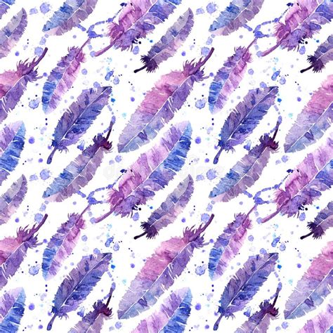 Watercolor Feathers And Blot Seamless Pattern Stock Illustration