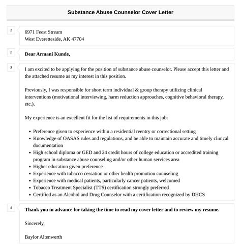 Substance Abuse Counselor Cover Letter Velvet Jobs