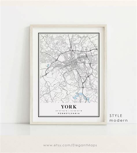 York Pennsylvania Map, York PA Map, York City Map, York Print, York ...