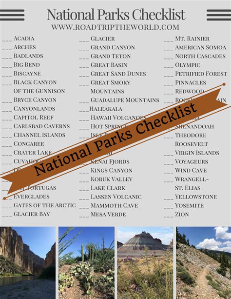 Free Printable Printable National Park Quarters Checklist