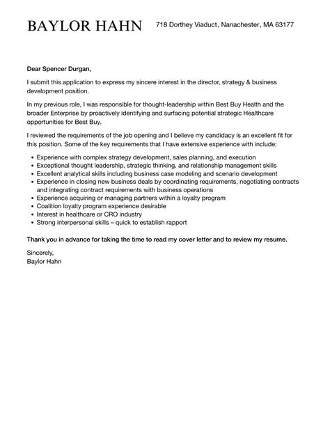 Director Strategy Business Development Cover Letter Velvet Jobs