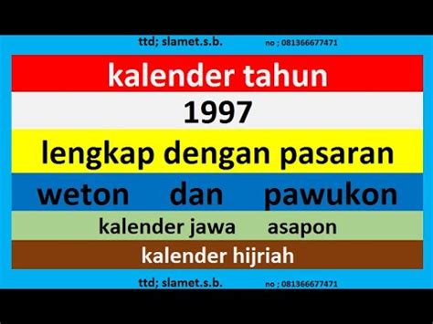 Kalender 1997 Lengkap Pawukon Weton Pasaran Kalender Jawa Hijriah