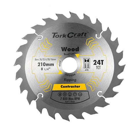 TORK CRAFT CIRCULAR SAW BLADE 210MM X 30 20 16MM X 24T BRIGHTS