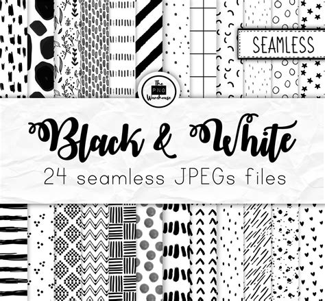 Black and White Seamless Patterns Digital Paper Pack 24 Jpegs Instant ...