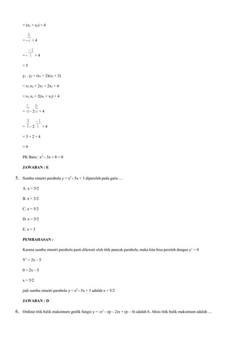 Soal Soal Persamaan Kuadrat Dan Fungsi Kuadrat Pdf