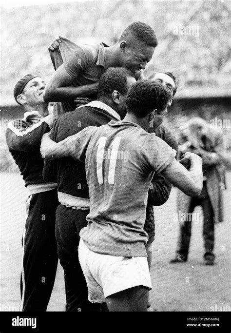 Pele (top) of Brazil celebrates with teammates after Brazil won the ...