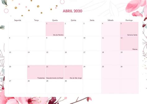 Calendario Mensal Floral Abril Fazendo A Nossa Festa