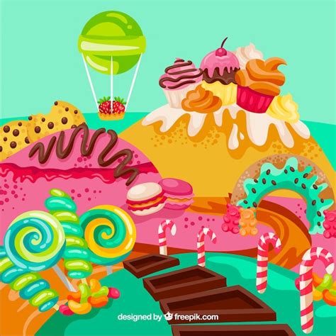 Free Vector Colorful Candy Land Background In Hand Drawn Style