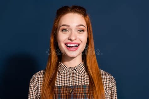 Photo Of Funny Excited Lady Dressed Plaid Outfit Smiling Open Mouth