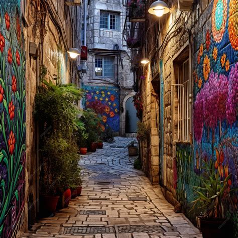 Premium AI Image | Colorful Mosaic of Secret Alleyway in Jerusalem