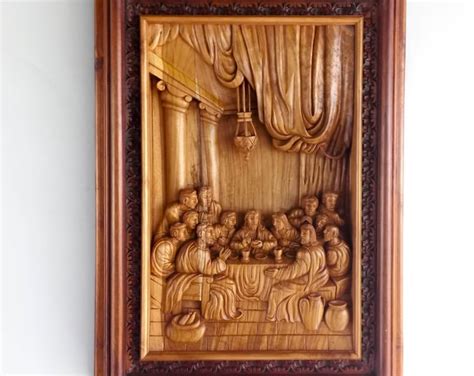 Hand Carved Teak Wood Jesus Last Supper Leonardo Da Vinci Religious