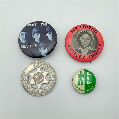 Vintage Jewelry Vintage Pinback Pins The Beatles Shirley Temple