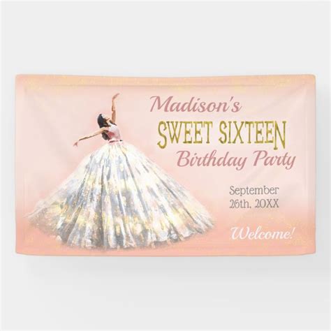 Watercolor Dress Blush Pink Gold Sweet 16 Birthday Banner | Zazzle.com