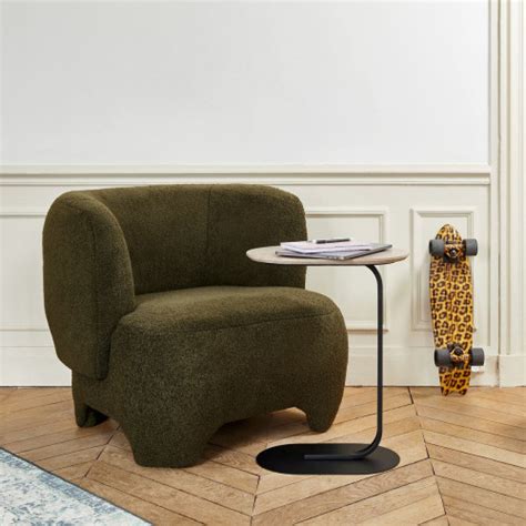 Fauteuil en laine bouclée vert kaki Fauteuil Pas Cher