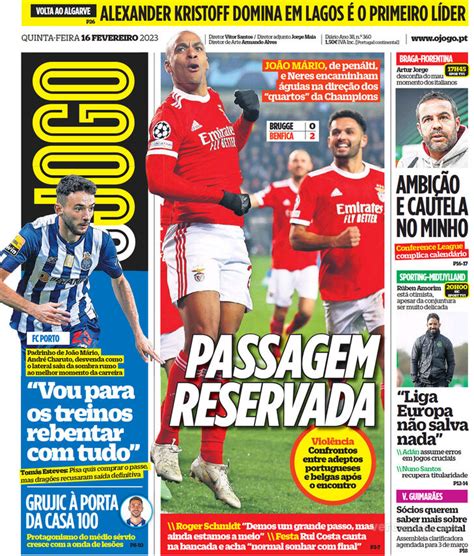 Fora de jogo Capas A vitória do Benfica na Bélgica em grande destaque