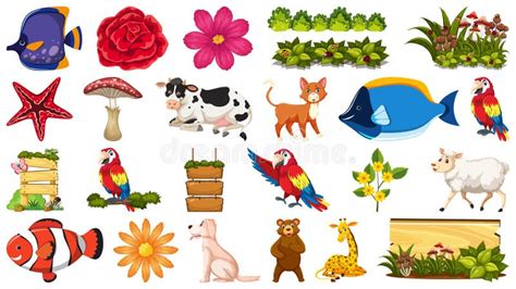 Set Of Plant And Animal Stock Vector Illustration Of Floral 150949106